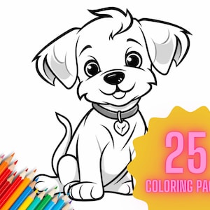 25 Cute Puppy Children&#39;s Simple Coloring Pages Digital Download
