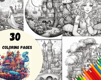 30 Page Mystical Magical Fantasy Adult Coloring Book