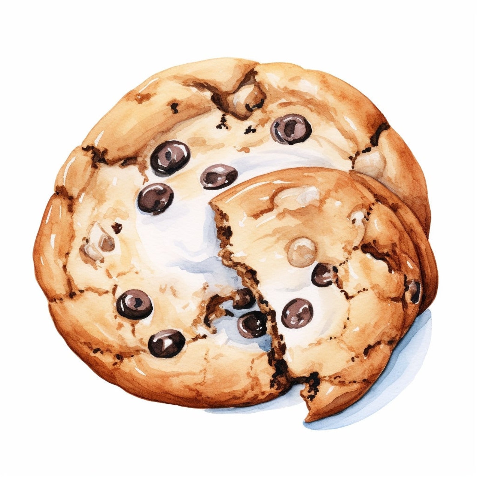 Watercolor Chocolate Chip Cookie Clipart 20 Printable High Quality Jpgs ...