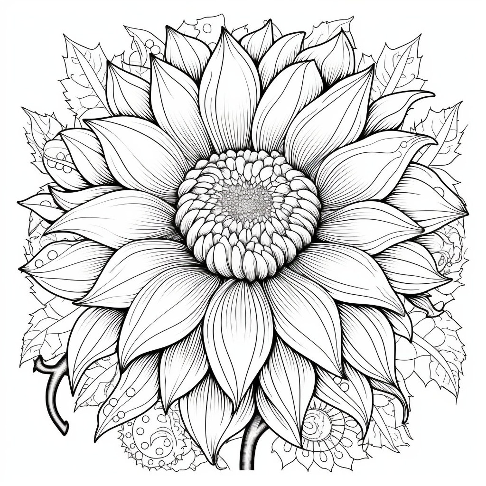 Sunflower Adult Coloring Pages Floral 50 Printable Digital Downloads - Etsy