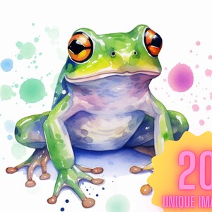Watercolor Frog Clipart Art Printable 20  High Quality JPGs Digital Download Card Making Digital Paper Craft