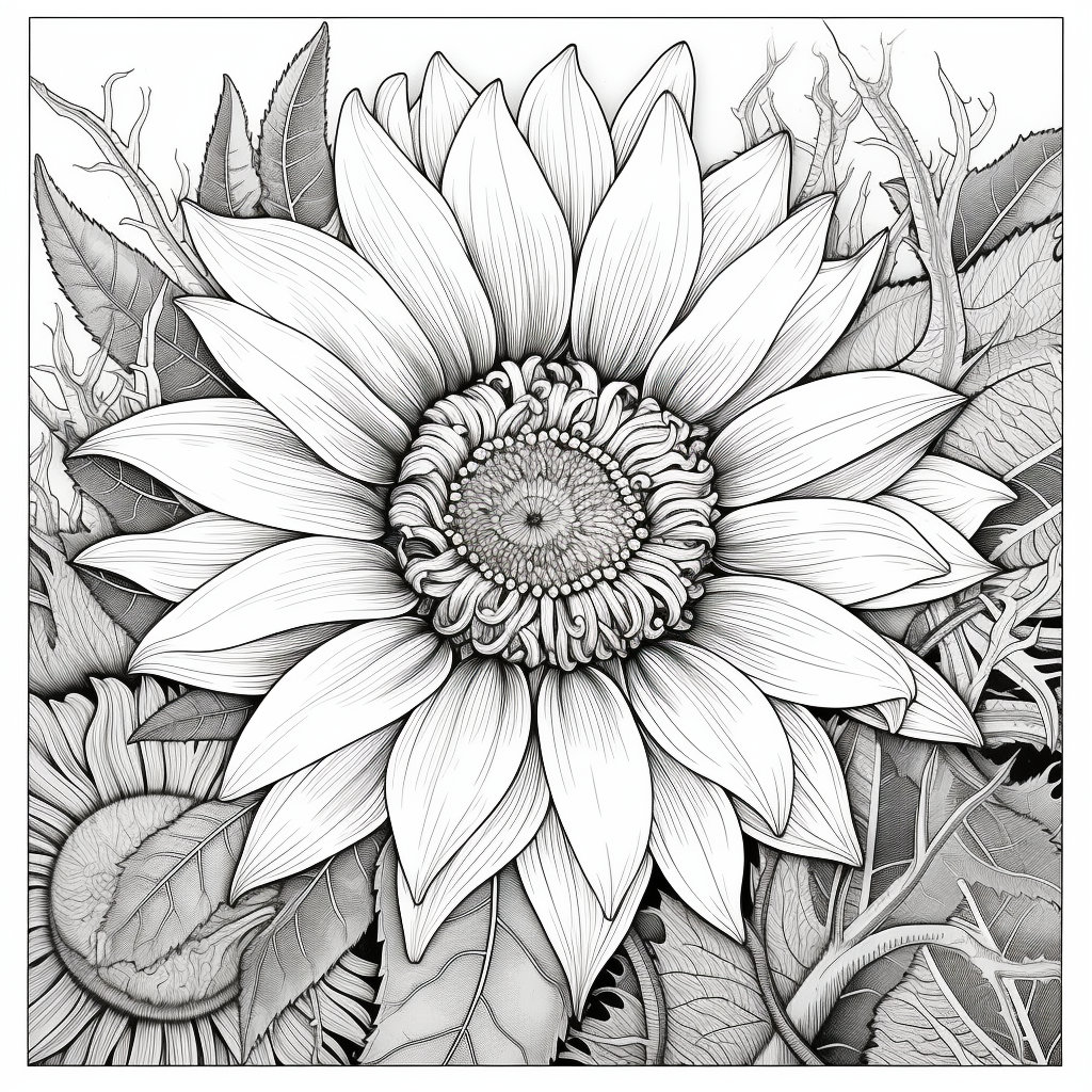 Sunflower Adult Coloring Pages Floral 50 Printable Digital Downloads - Etsy