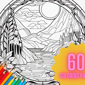 Stained Glass Adult Coloring Pages 60 Printable Instant Digital Downloads