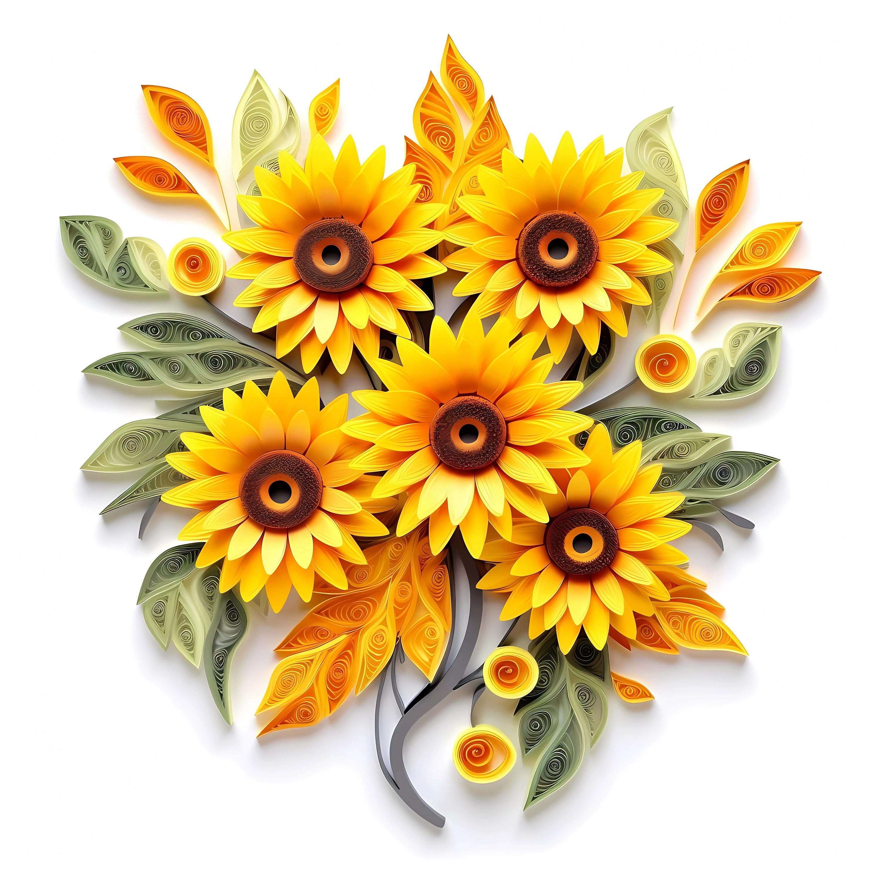 20 Quilling Sunflower Floral Colorful Flower Clip Art Digital Downloads