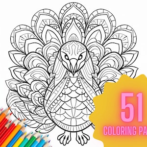 Turkey Thanksgiving Adult Coloring Page 51 Digital Downloads