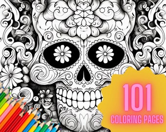 Adult Coloring Sugar Skulls Mandala 101 Printable Digital Downloads