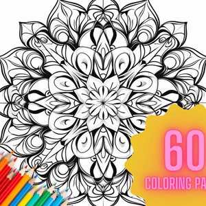 Kaleidoscope Mandala Adult Coloring Pages 60 Detailed Digital Downloads