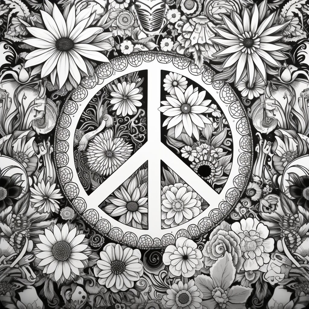 25 Adult Coloring Pages Peace Sign Floral Designs - Etsy