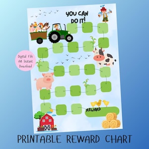 Beloningstabel landbouwtractor en dieren. Afdrukbare beloningstabel voor kinderen. Stickerkaart. Gedragstabel voor meisjes en jongens. Digitale download.