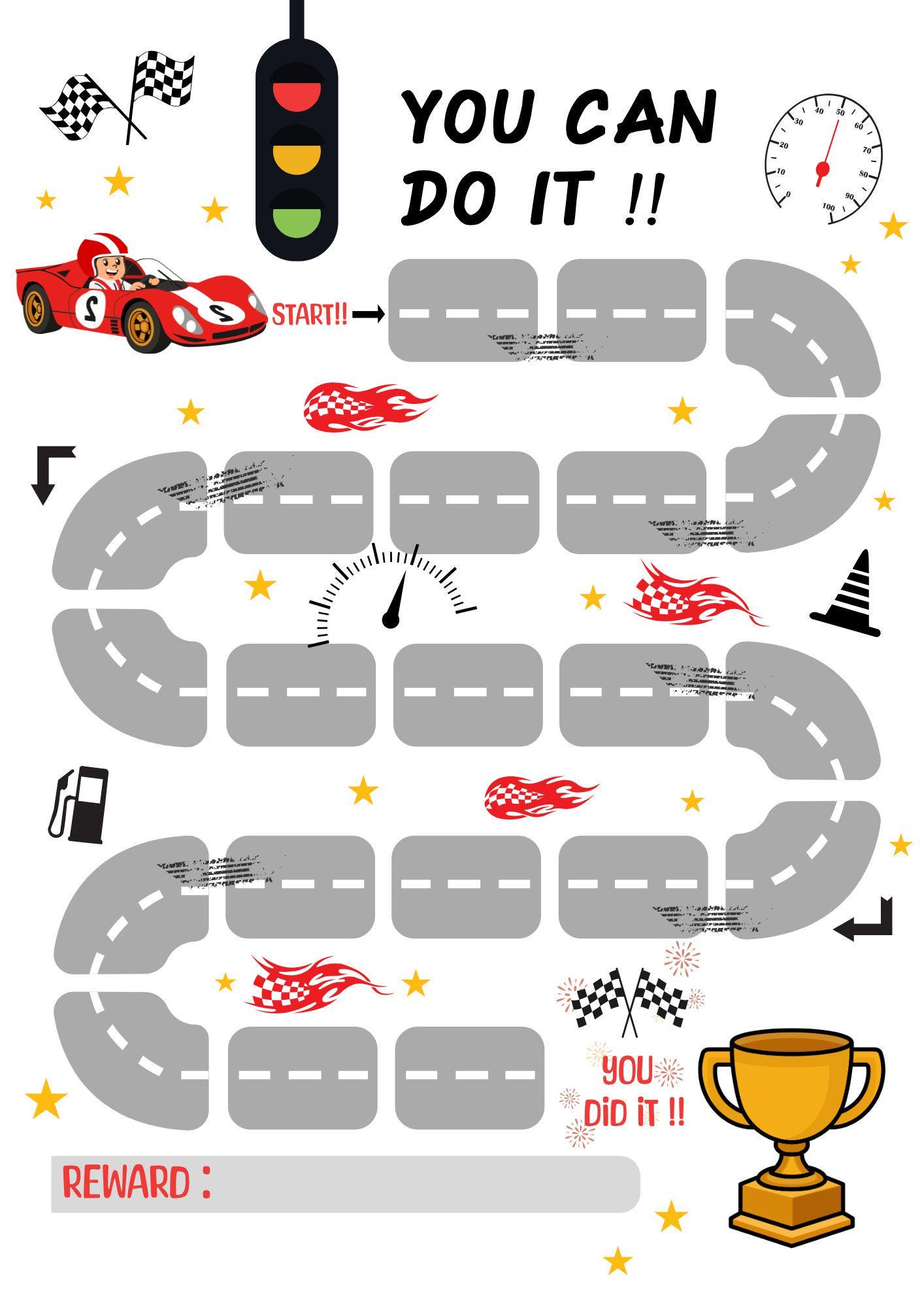 Racing Car Reward Chart. Kids Race Car Printable Reward Chart. Sticker ...