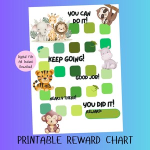 Dschungeltiere Belohnungstabelle. Ausdruckbare Belohnungstabelle für Kinder. Stickerbogen. Mädchen und Jungen-Verhaltenstabelle. Sofortiger digitaler Download.