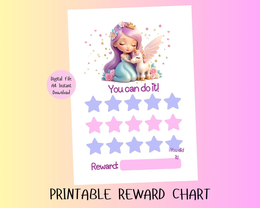 Unicorn Reward Chart. Childrens Princess Unicorn Pink Printable Reward ...
