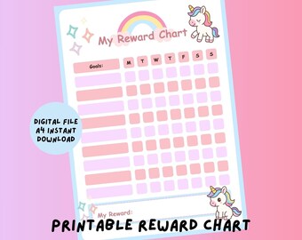 Unicorn Reward Chart. Kids Weekly Printable Reward Chart. Sticker Chart. Girls Positive Behaviour Chart. Instant Digital Download.