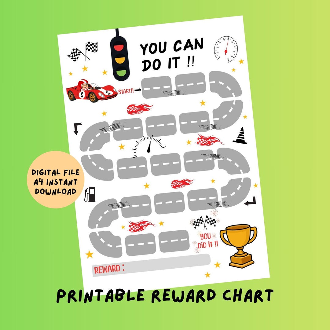 Racing Car Reward Chart. Kids Race Car Printable Reward Chart. Sticker ...