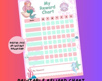 Mermaid Reward Chart. Children’s Sea Creatures Printable Reward Chart. Sticker Chart. Girls Positive Behaviour Chart. Digital Download.