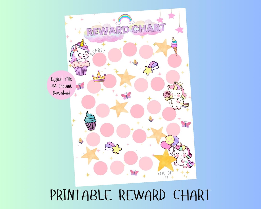 Unicorn Reward Chart. Kids Stars and Unicorn Pink Printable Reward ...