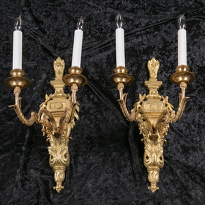 Large Pair of Antique Bronze Sconces, 19th Century Napoleon III