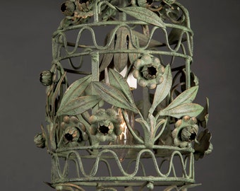 Green Italian Tole Lantern with Verdigris Finish, Mid-20th Century, Electric, One Light, Also Available as a Pair