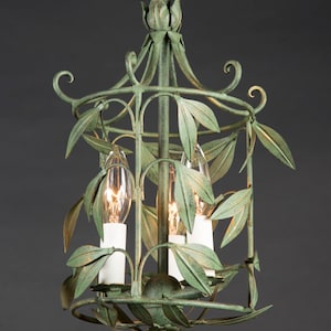 Green Italian Tole Lantern with Verdigris Finish, Mid-20th Century, Electric, Three Lights