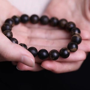 100% Sedum Black Incense Bracelet / Necklace from Huilao Wood Incense ampoule, 10 mm, 13 grams