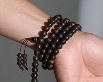 100% Sinking Black Kynam Agarwood Mala/Bracelet/Necklace from Vietnam Nha Trang, 8mm 47g, Museum Grade