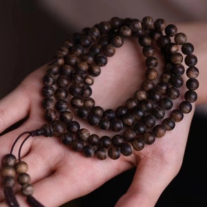 100% Sedum Black Incense Bracelet / Necklace from Huian Incense Wood, 6mm, 18 grams