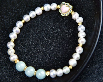 Natural pearl A grade ice type light sky blue jade bead bracelet 8mm