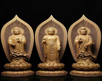 Natural Hainan incense wood Handmade wood carving Buddha niche - Western three holy days Master top carving  Crafts for Buddha