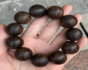 100% Sedum Black Incense Mala/Bracelet/Necklace from Brunei Submerged Incense Wood, 22 mm, 77.2 g, museum quality