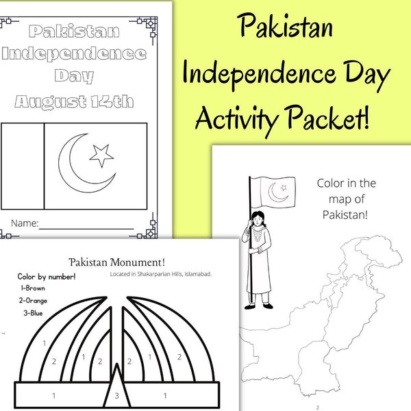 Pakistan Independence Day Activity Packet! 20 pages! Pakistani kids activities ages 3 and up!