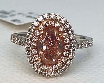 14k White And Rose Gold Fancy Brownish Orangy Pink Dimond Wedding Ring (GIA CERTIFIED)(1128)