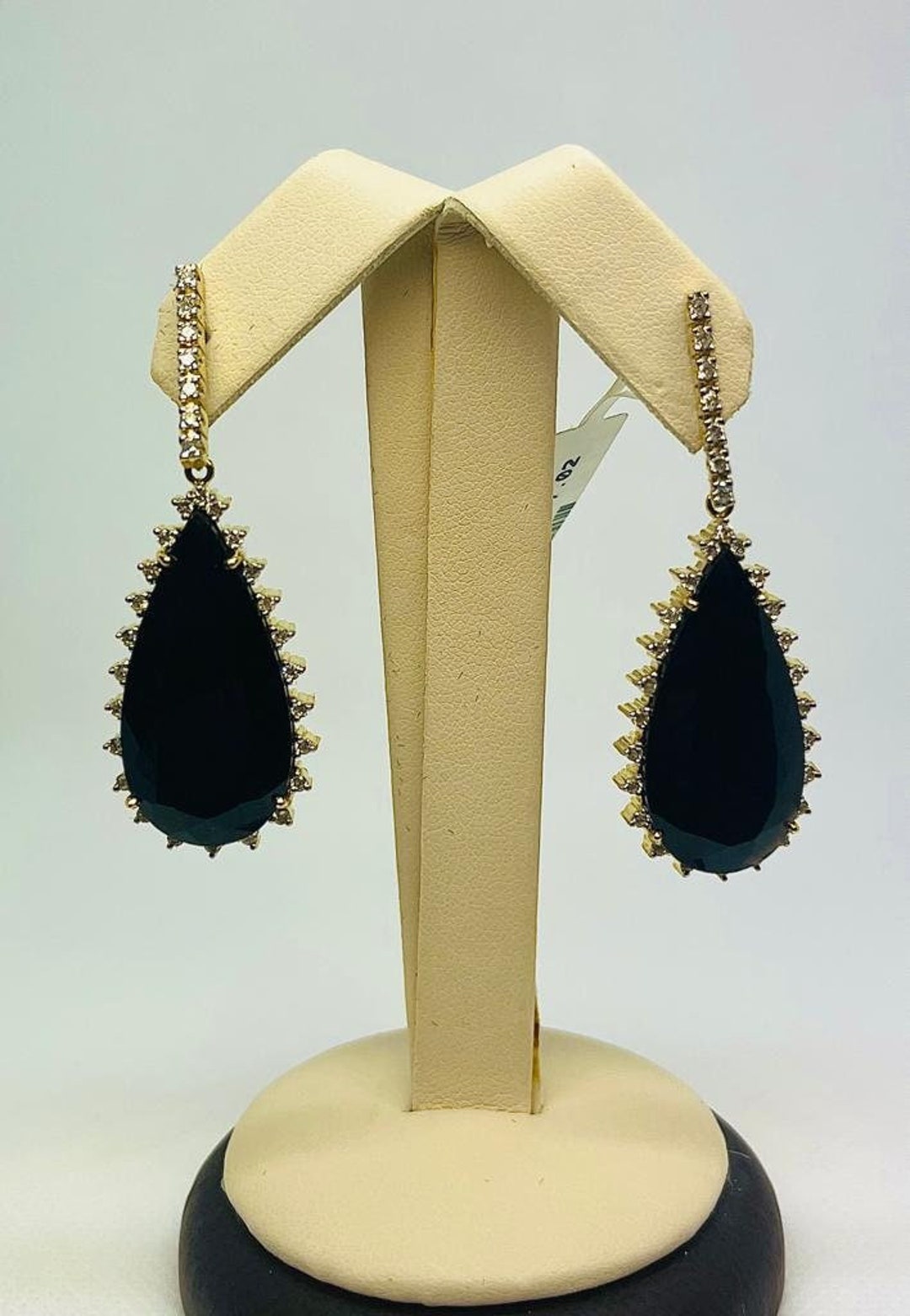 18 KT Yellow Gold Abstract Glam Diamond and Onyx Drop Earrings