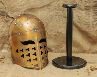Handmade Steel Crusader Helm – Medieval Knight Cosplay Armor Helmet With Stand