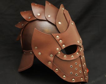 Handmade Leather Gladiator Helmet: Spartan Warrior LARP Cosplay Armor