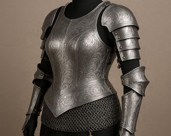 Hand-Etched Steel Queen Armor: Medieval LARP Cosplay Costume