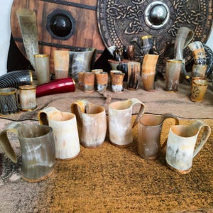 Viking Style Horn Cups for Shots, Beer & Whiskey | Rustic Mini Horn Mugs Norse Themed Drinkware  Ideal Gift for Men, Groomsmen or Collectors