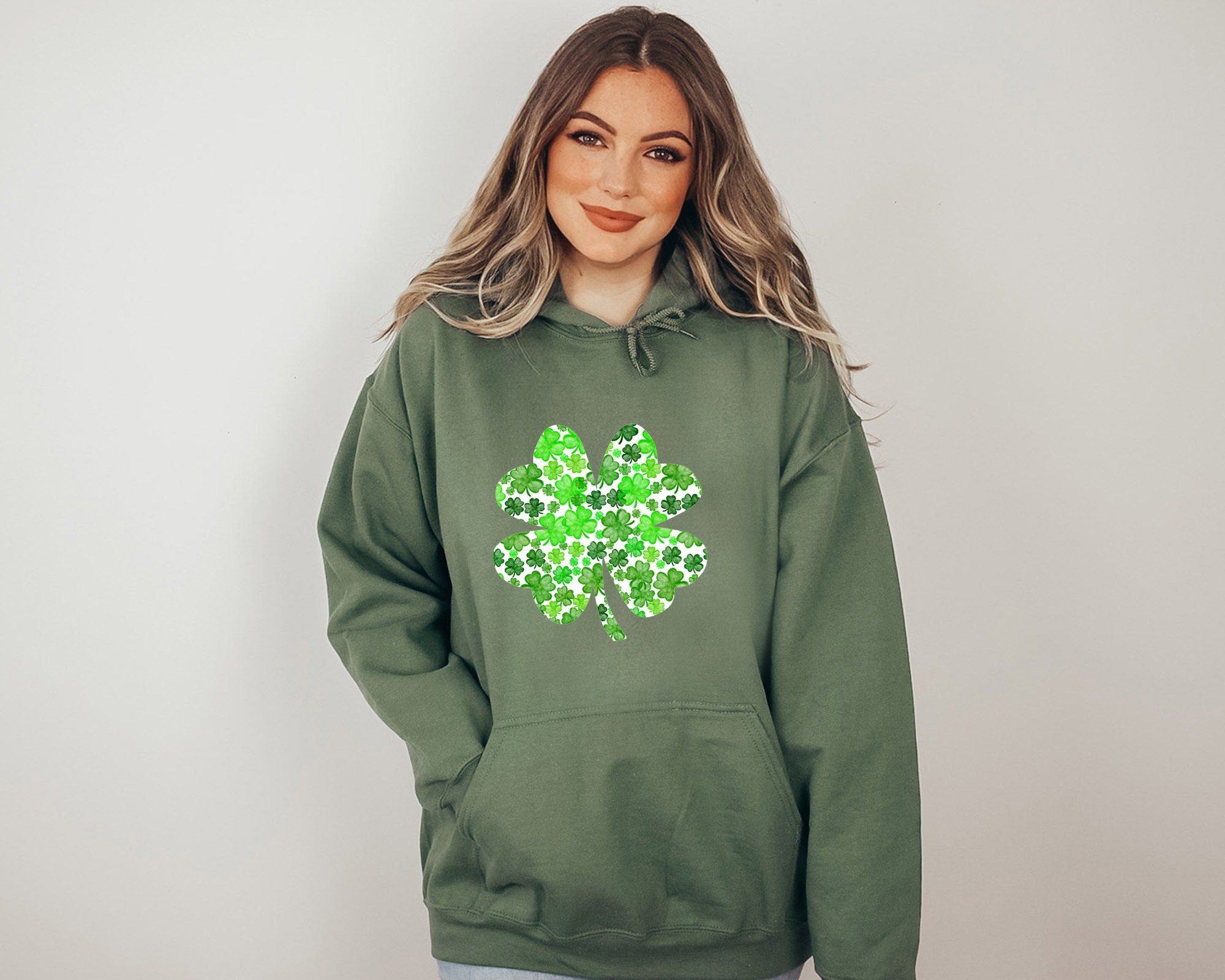 Sequin Lucky Clover Round Neck Long Sleeve Sweatshirt