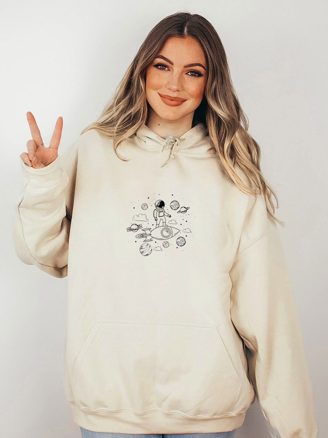 Minimalist Astronaut on the Spacecraft Hoodie Cute Space Etsy