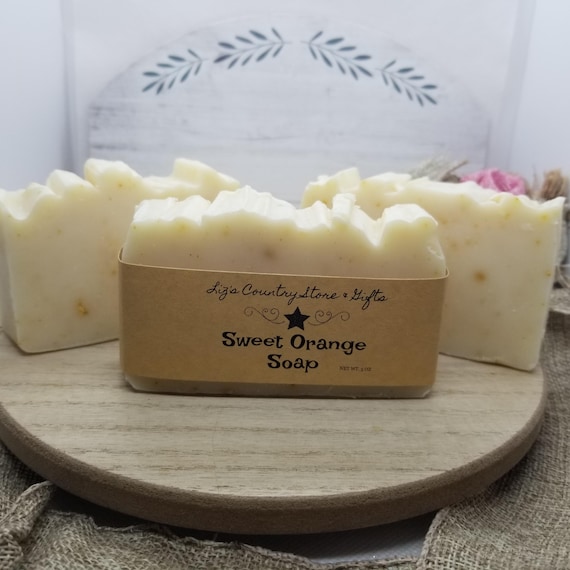 Sweet Orange Natural Soap Bar, Handmade Olive Oil Soap with Essential Oils & Zest, Citrus, Cold Process, Vegan