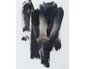 The Badger, Limited Edition Art Print, Mixed Media, Acrylic Paint Artwork, Animal Art, Home Decor, A3, Gift for Animal Lovers