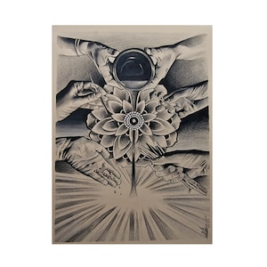 ORIGINAL ARTWORK, The Creation of Soma, Pencil Drawing, Psychedelic Artwork, Spiritual Gift, Vedic Art