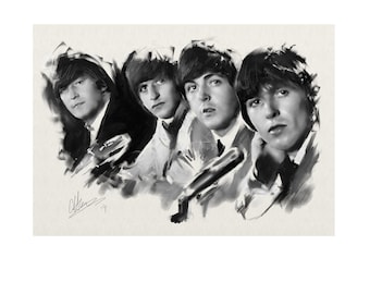 1975 Beatles Poster, Black Light Fluorescent in Felt, Colourful