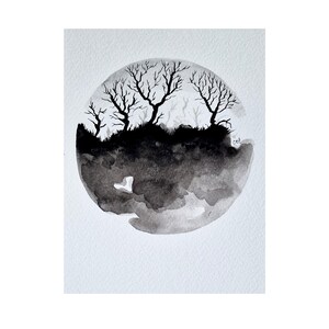UVRES D'ART ORIGINALES, aquarelle A5, arbre de vie, art noir et blanc, décoration d'intérieur, art spirituel, carte postale