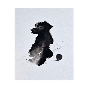 UVRES D'ART ORIGINALES, aquarelle A5, chien, art noir et blanc, décoration d'intérieur, cadeau pour les amateurs d'animaux de compagnie, carte postale