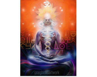 Kundalini Shakti, Limited Edition Art Print, A3, Mixed Media Artwork, Spiritual Art, Meidtation Wall Decor, Chakra Painting