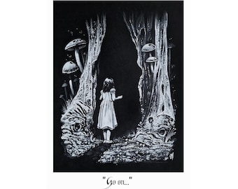 Go On - Mushroom, Fantasy, Fairytale, Story, Cave, A3, Art Print