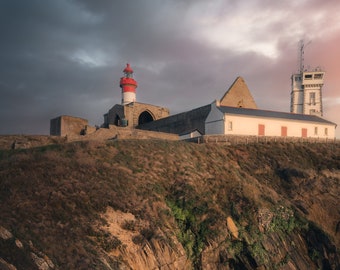 Twilight on Pointe Saint Mathieu: Cliff, Abbey and Lighthouse in Golden Harmony