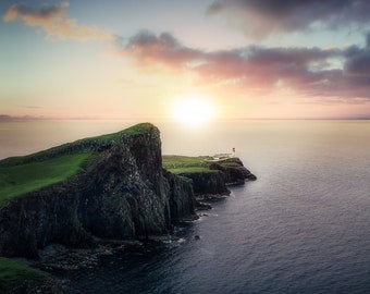 Neist Point Lighthouse - Landscape Photography, Edit Photoshop, Sunset, Photo Poster, Canvas Photo