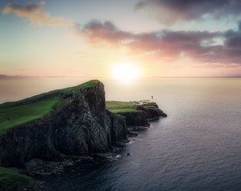 Phare de Neist Point - Photographie de paysage, Edit Photoshop, Coucher de Soleil, Poster Photo, Toile Photo