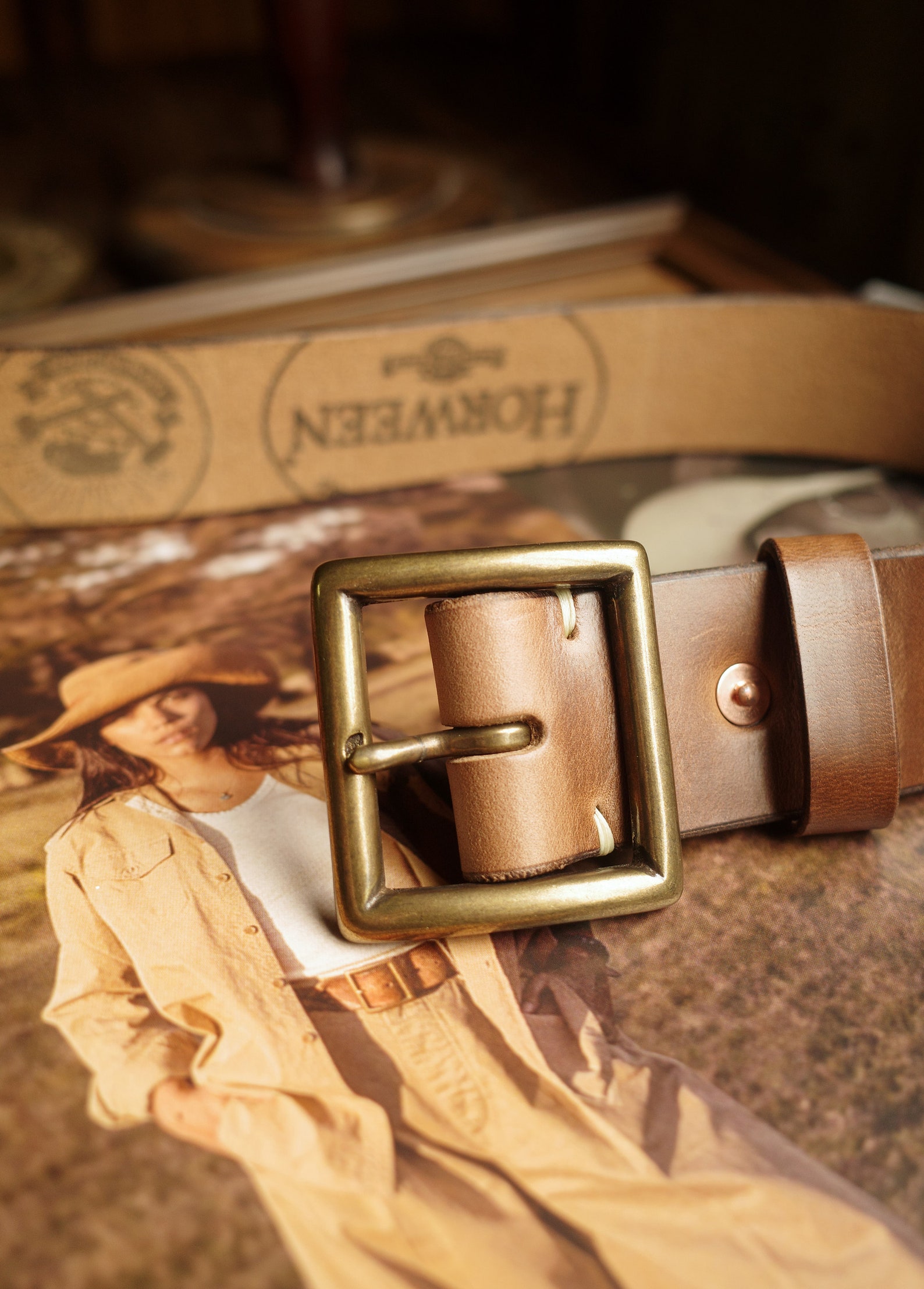 Horween Belt Pure Copper Shell Buckle American Retro Belt, Ranch Belt ...